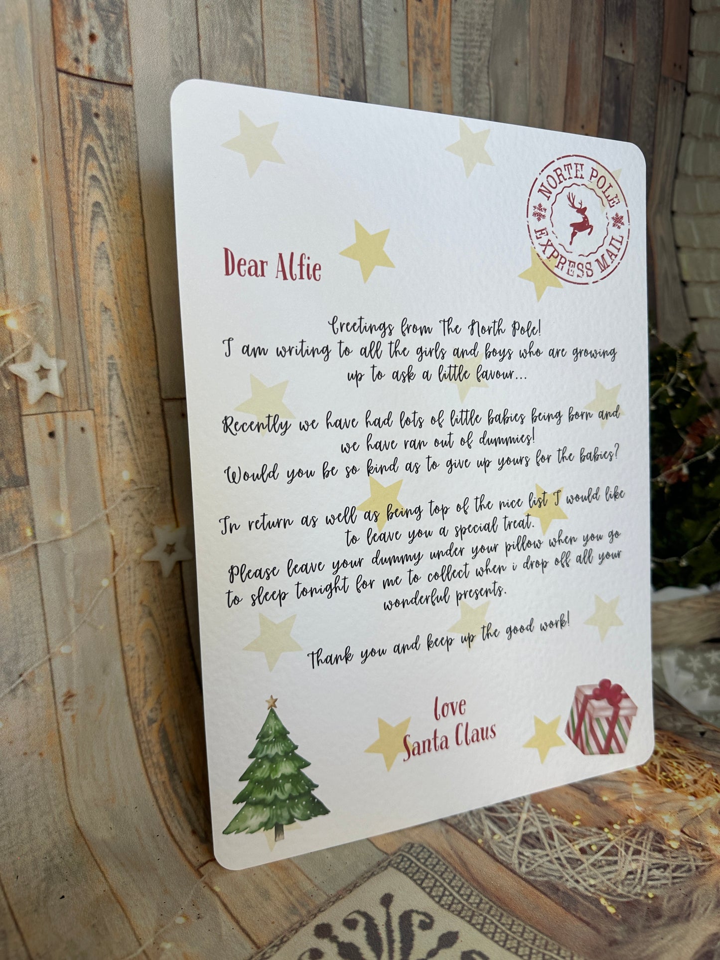 Personalised A4 Letter From Santa Asking Child to Give Up Dummy- A4 Size