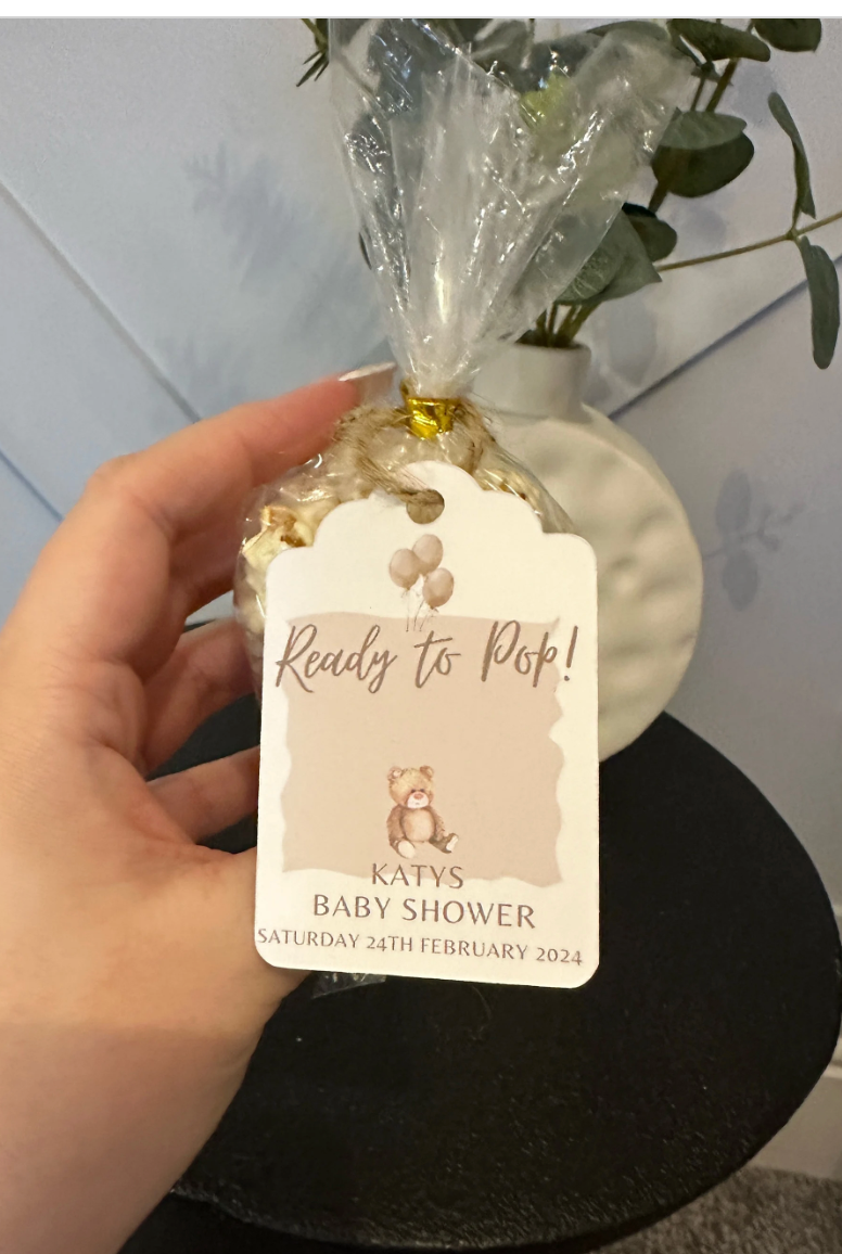 Teddy Bear "Ready To Pop' Personalised Bottle & Gift Tags- Pack of 10