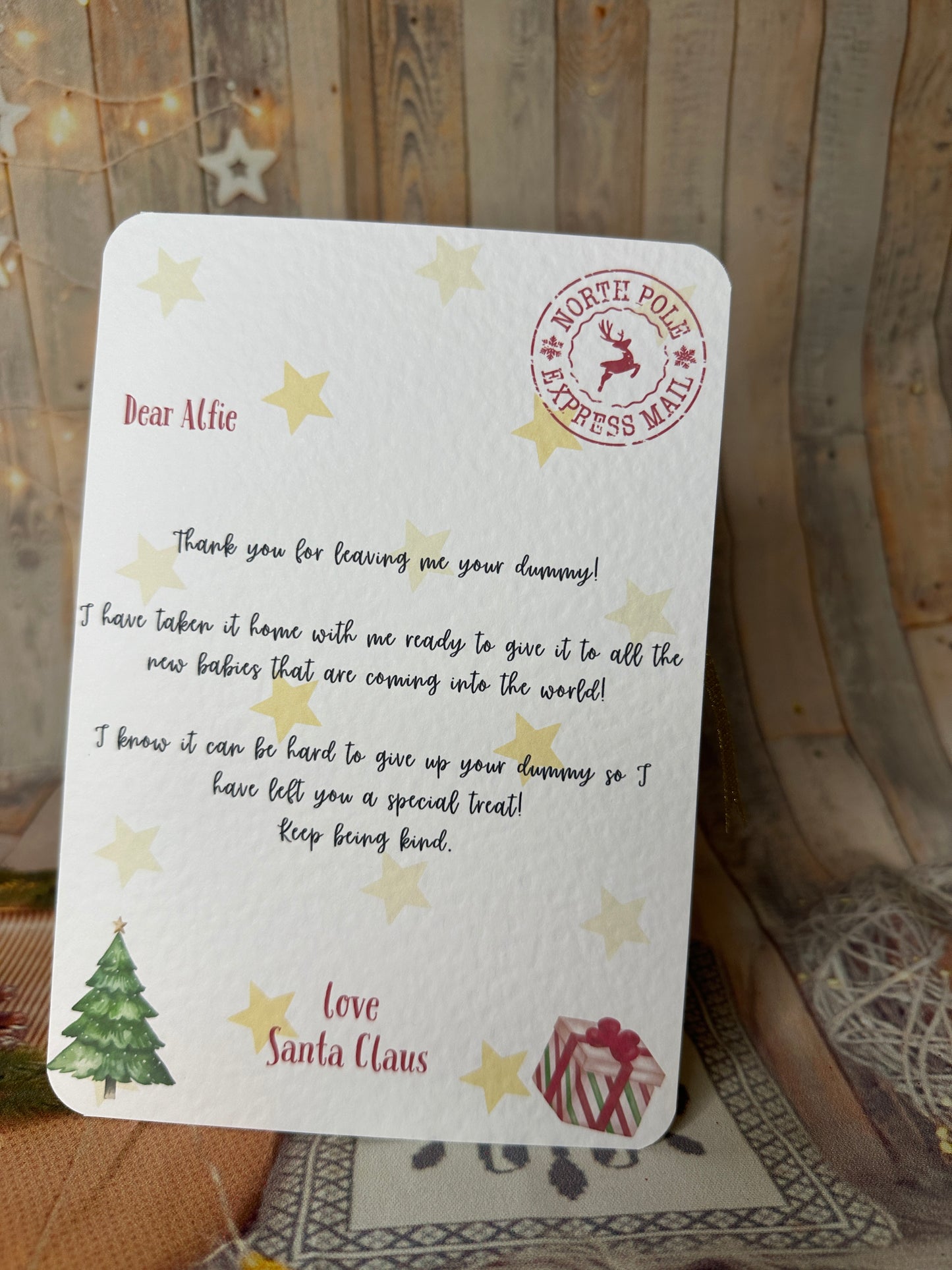 Red Letter From Santa Thanking The Child For Giving Up The Dummy- 5x7, Personalised