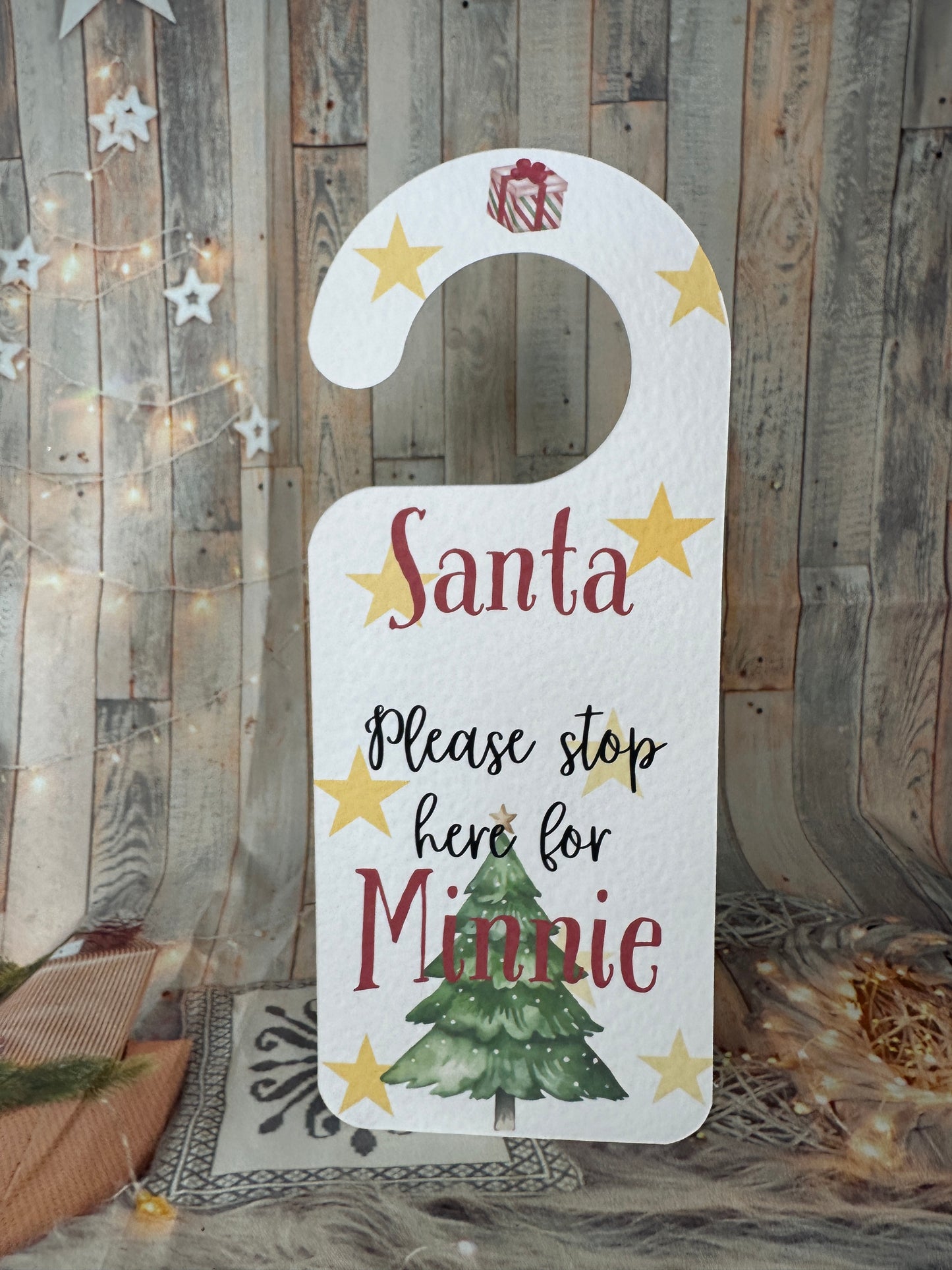 Red Santa Stop Here Personalised Door Hanger