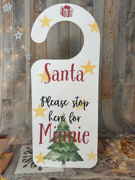 Red Santa Stop Here Personalised Door Hanger