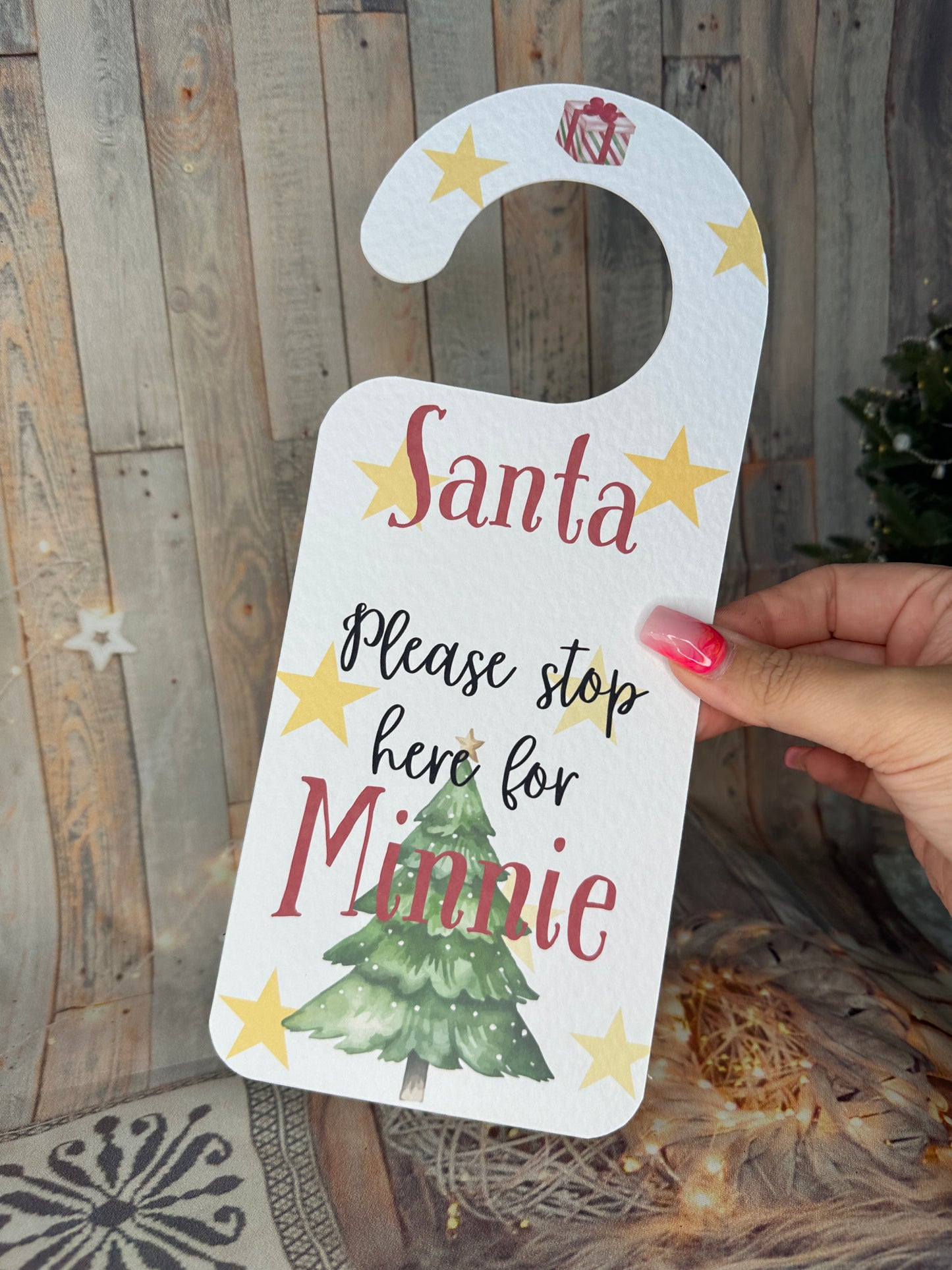 Red Santa Stop Here Personalised Door Hanger