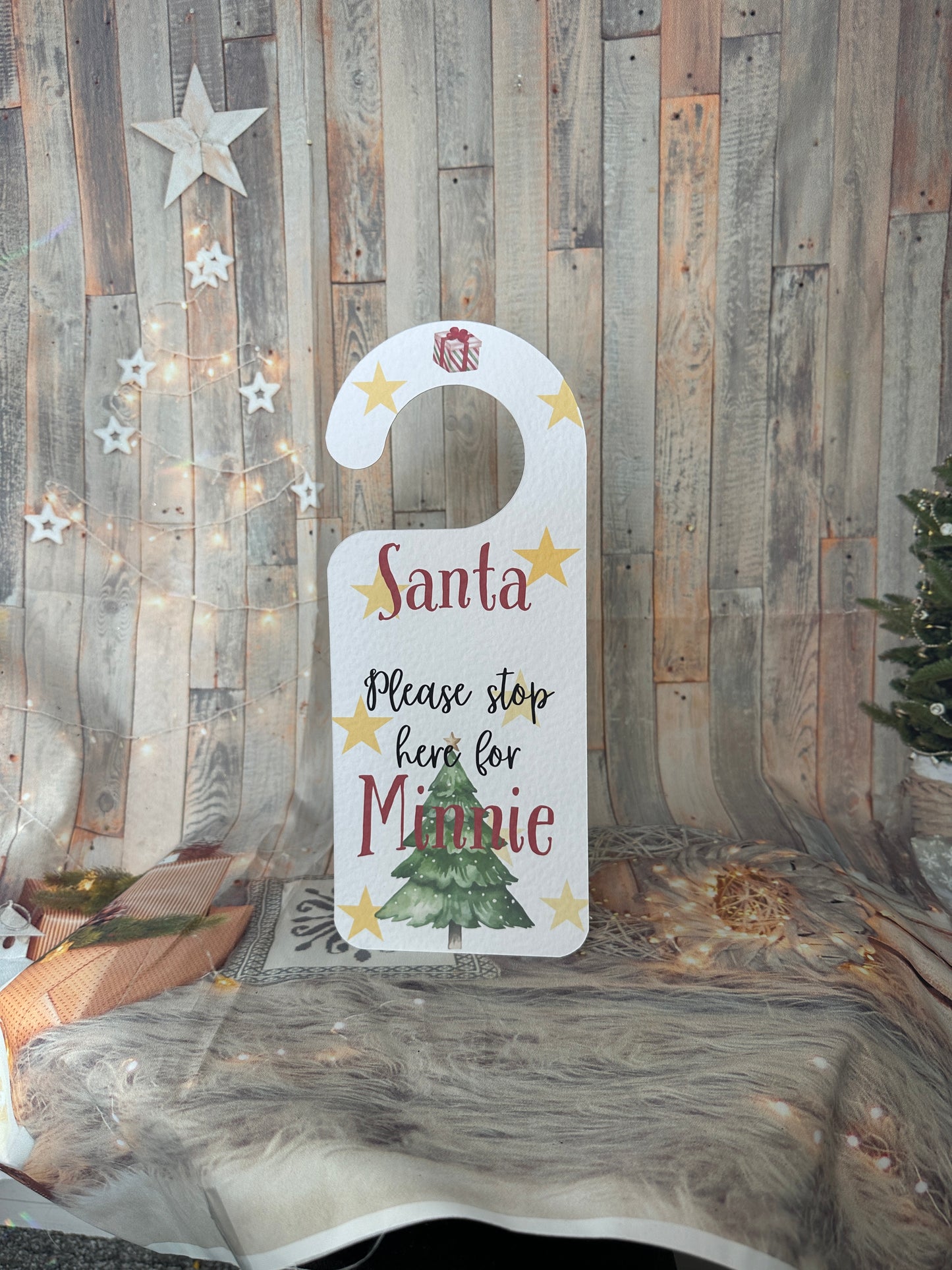 Red Santa Stop Here Personalised Door Hanger