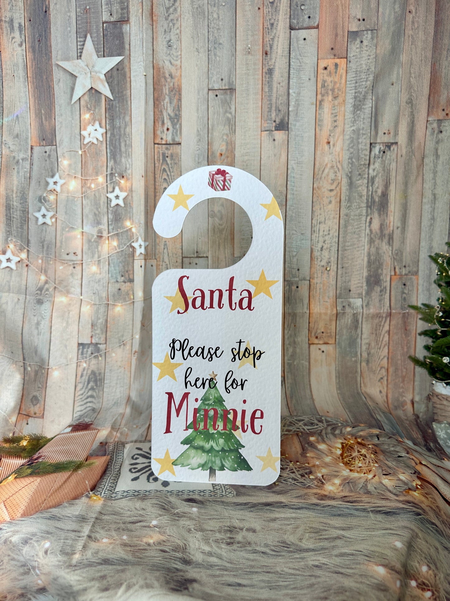 Red Santa Stop Here Personalised Door Hanger