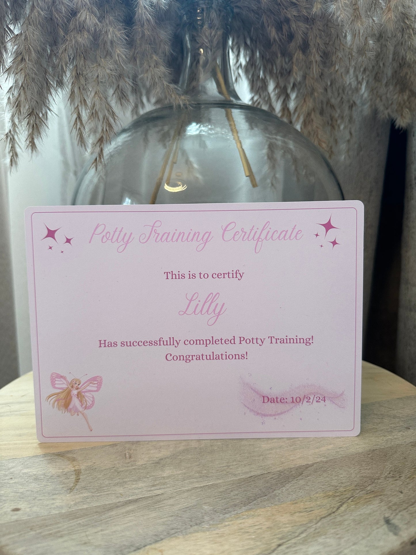 Pink Potty Training Certificate