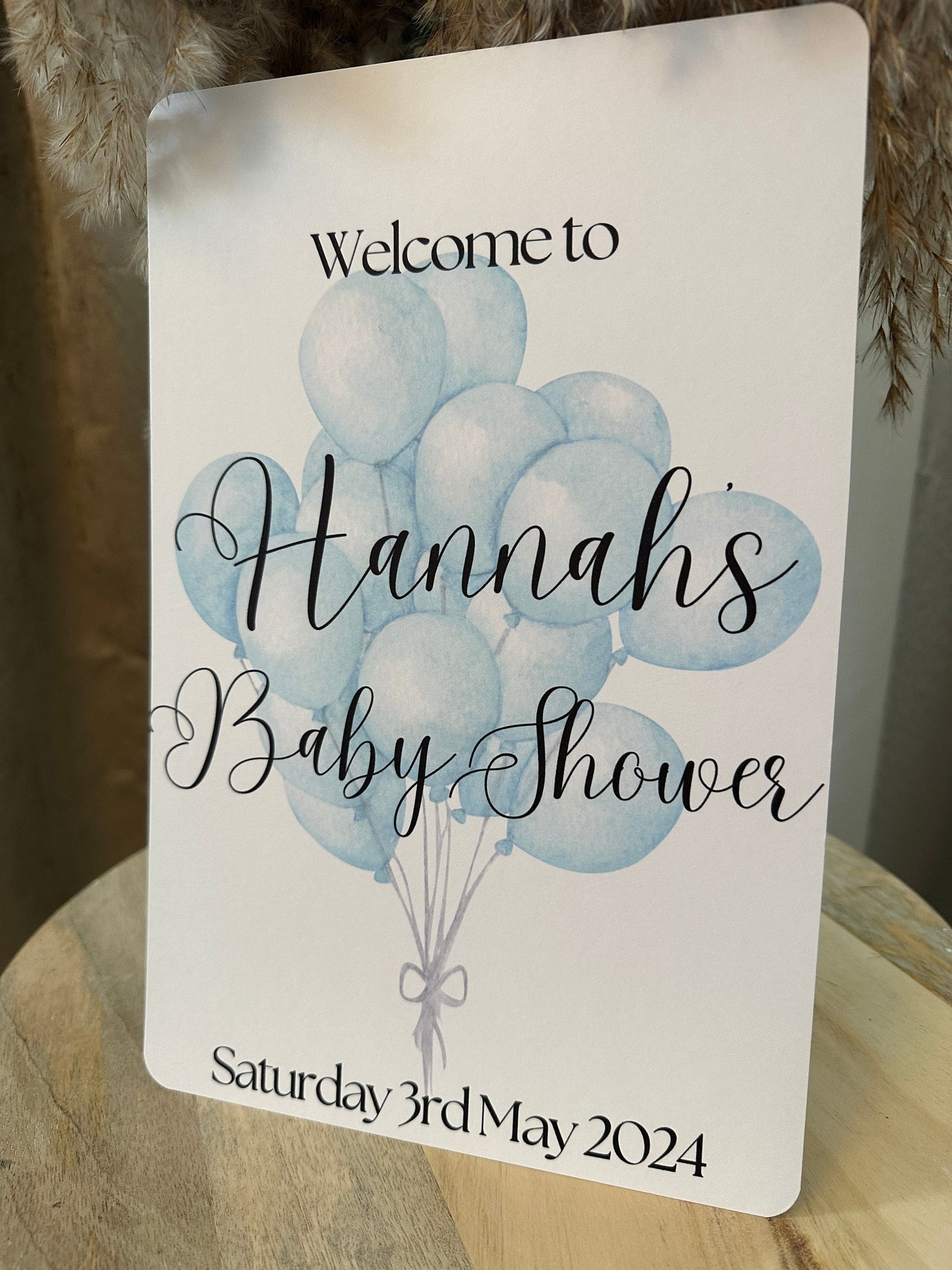 Personalised Blue Balloons A4 Welcome Sign