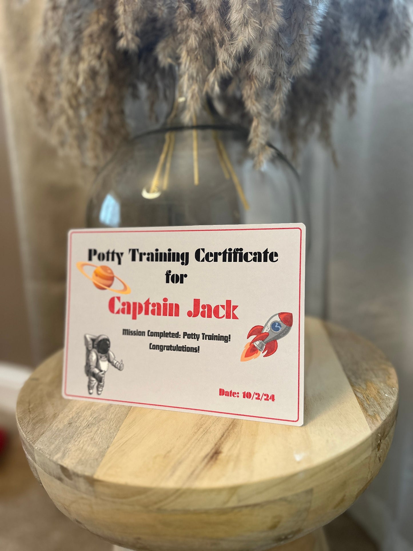 Space Themed Potty Training Certificate.