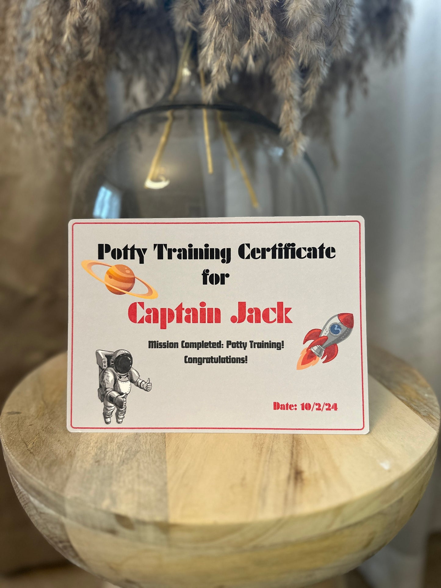 Space Themed Potty Training Certificate.