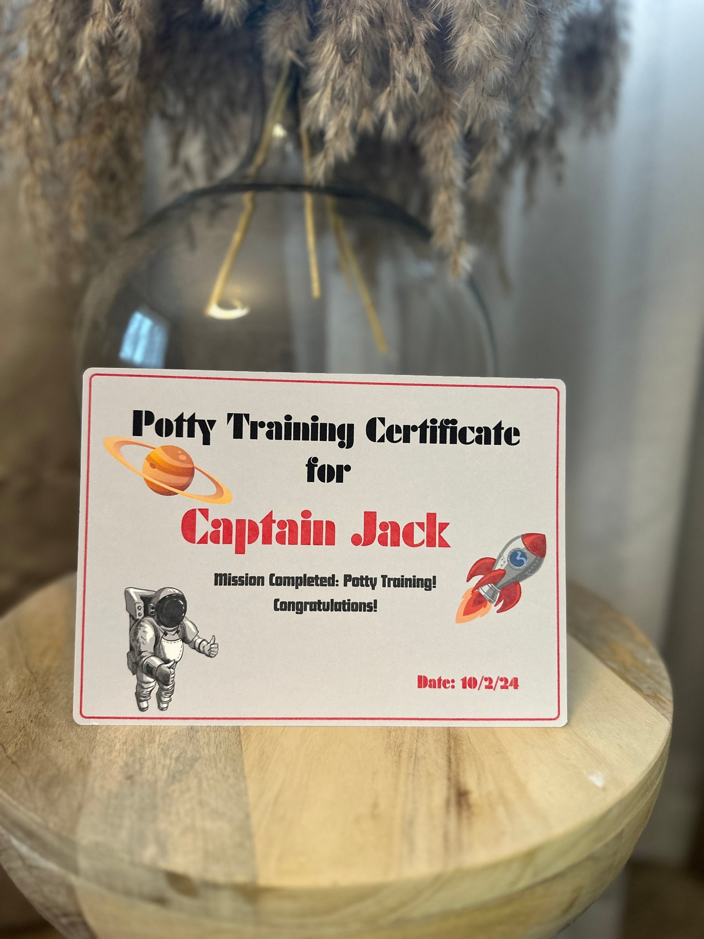 Space Themed Potty Training Certificate.