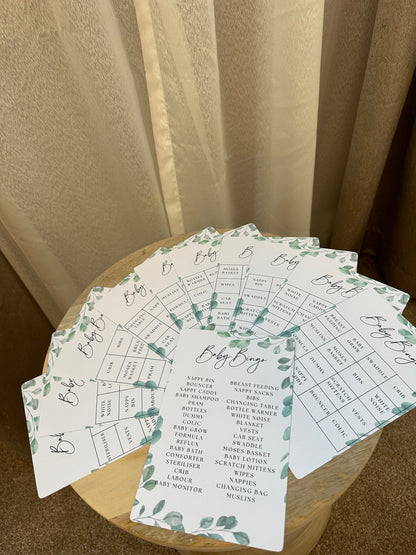 Green Eucalyptus Baby Bingo- 12 Varieties of Card and Call Sheet.