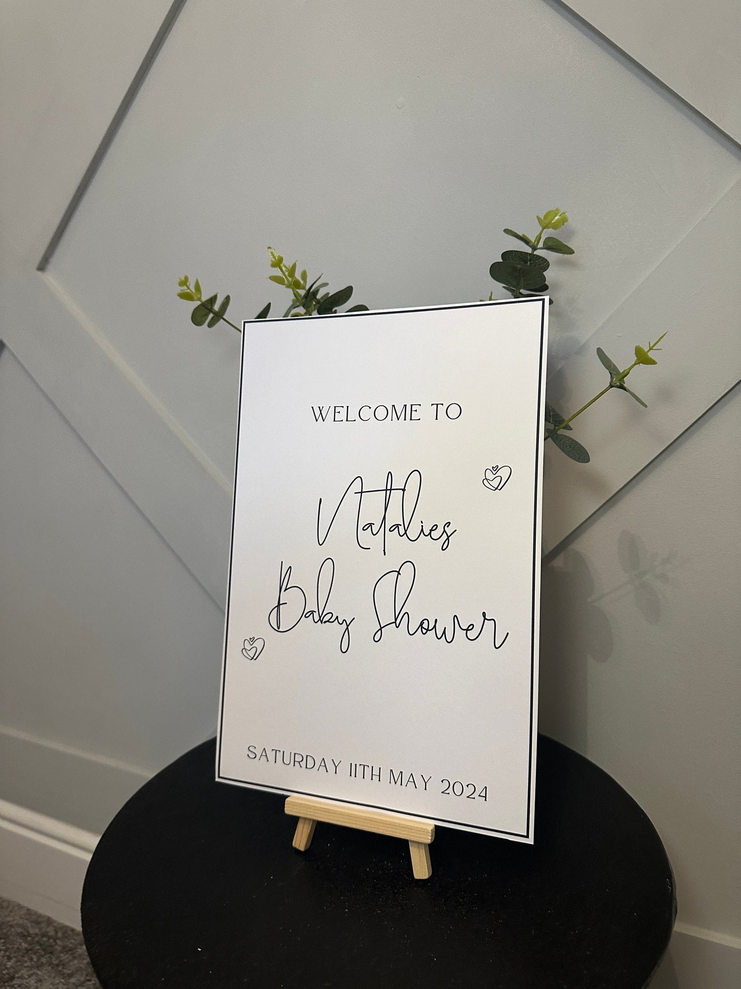 Personalised Black and White A4 Welcome Sign.