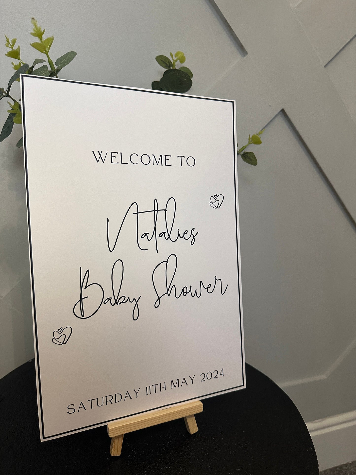 Personalised Black and White A4 Welcome Sign.