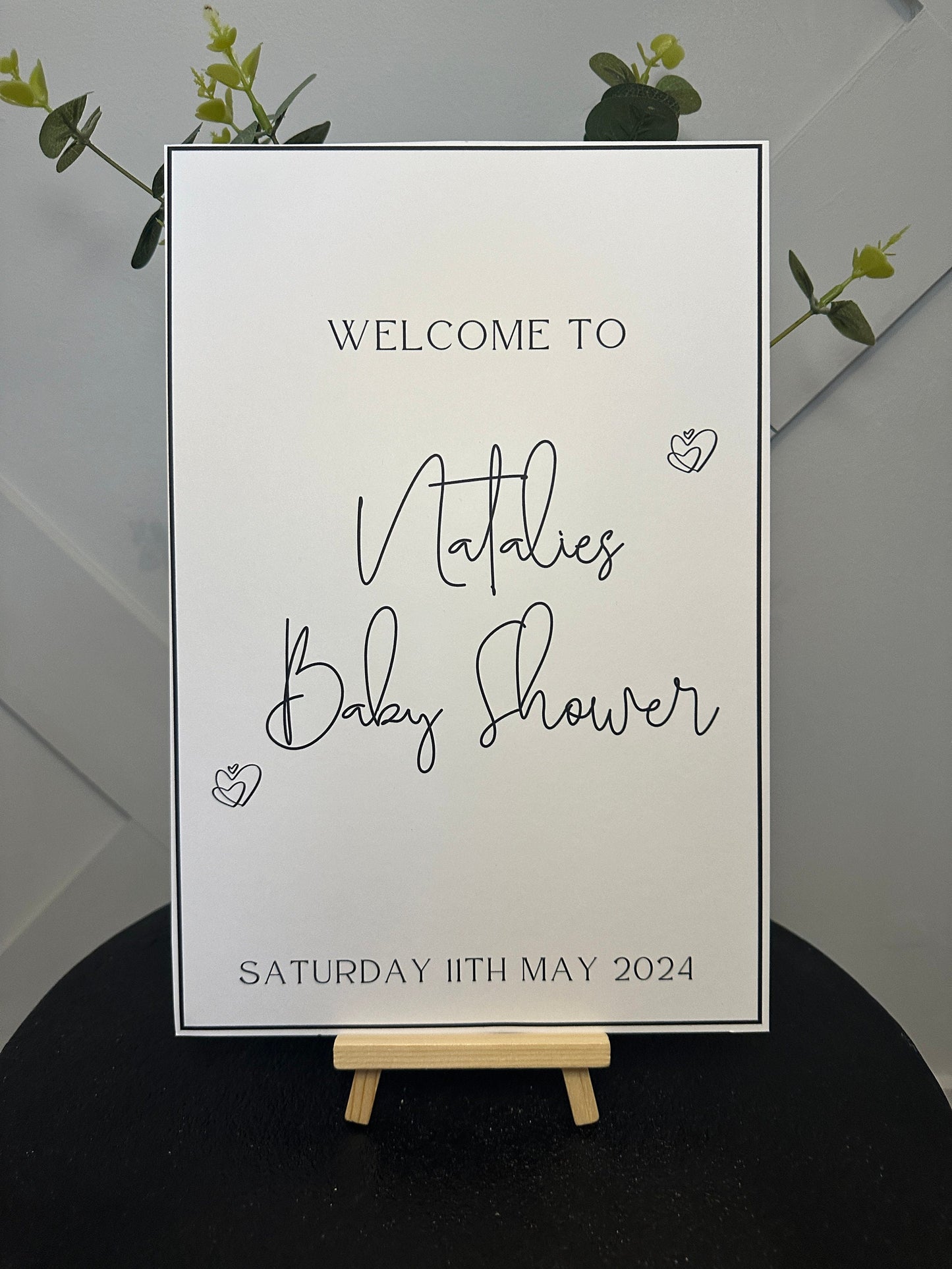 Personalised Black and White A4 Welcome Sign.