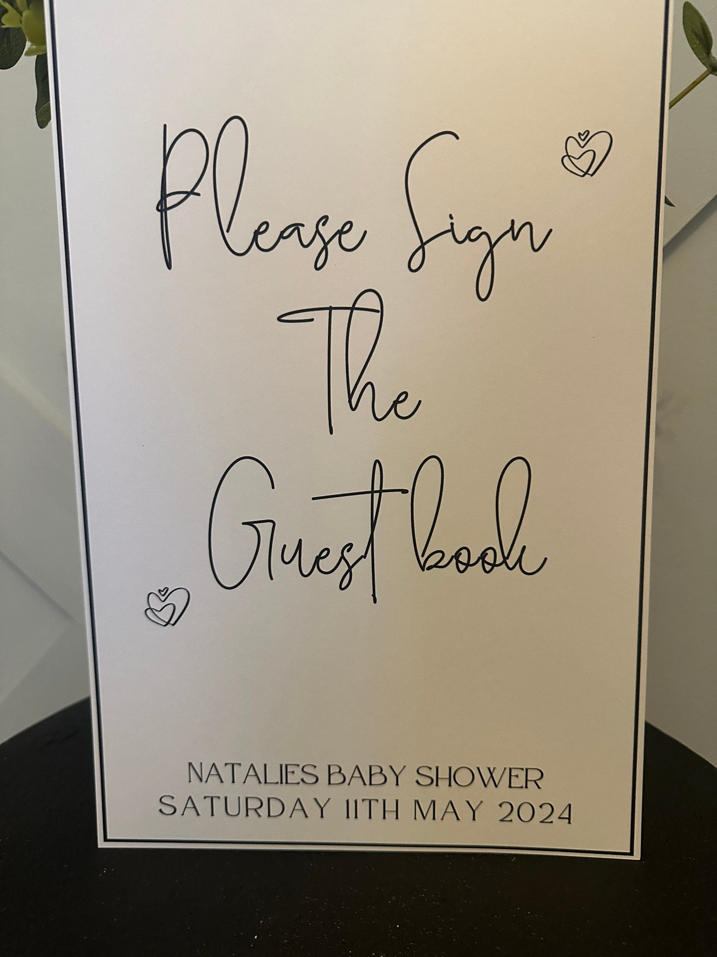 Personalised Black and White Baby Shower Guest Book Sign