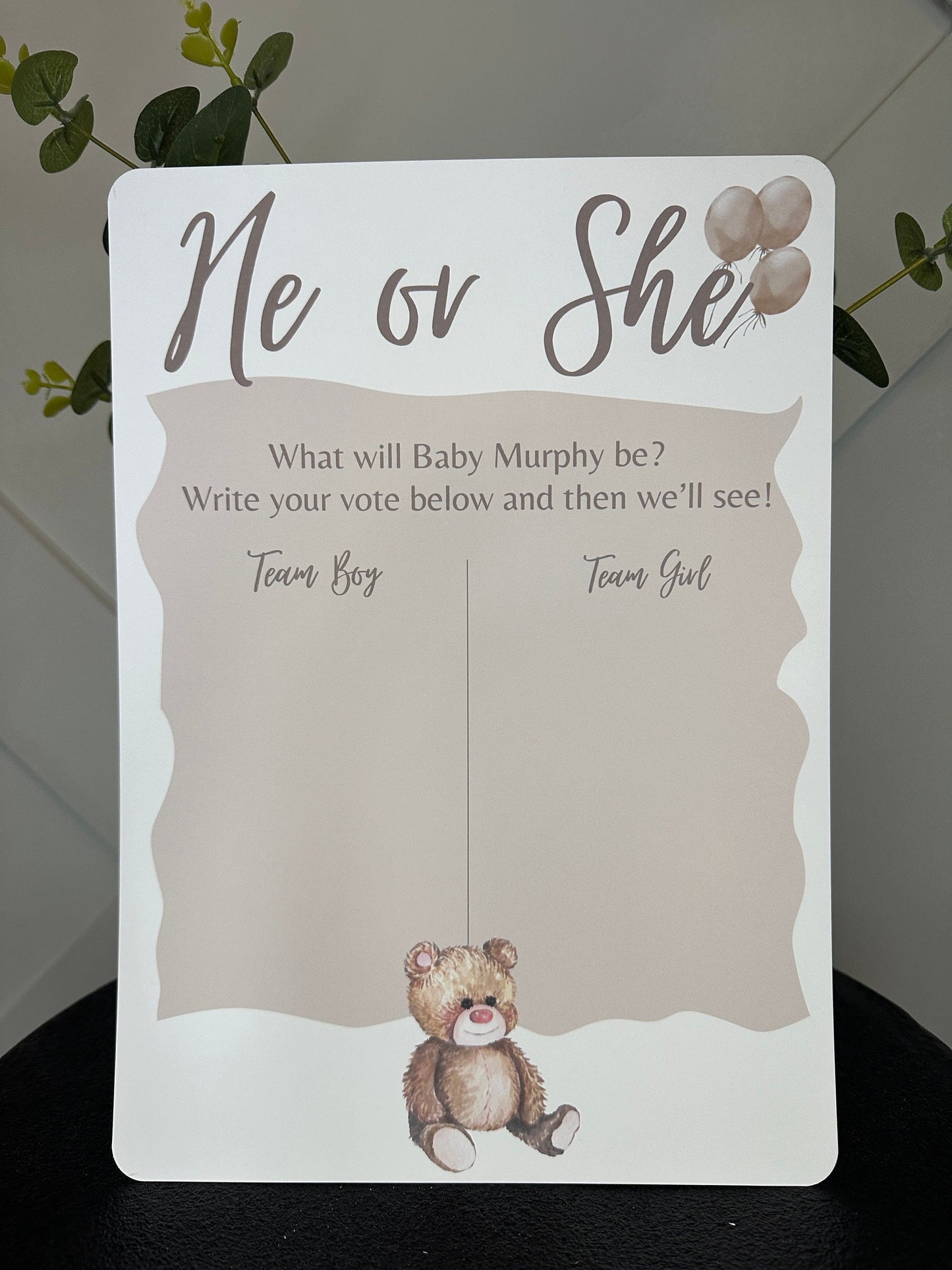 A4 Teddy Bear Gender Reveal Voting Sign