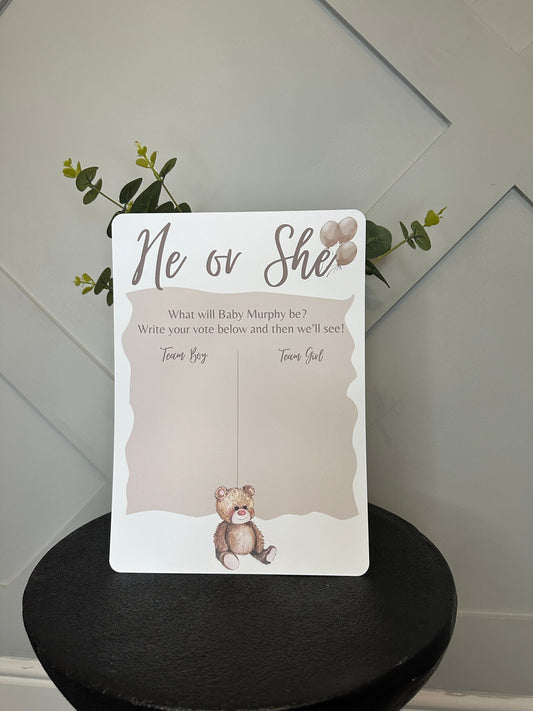 A4 Teddy Bear Gender Reveal Voting Sign