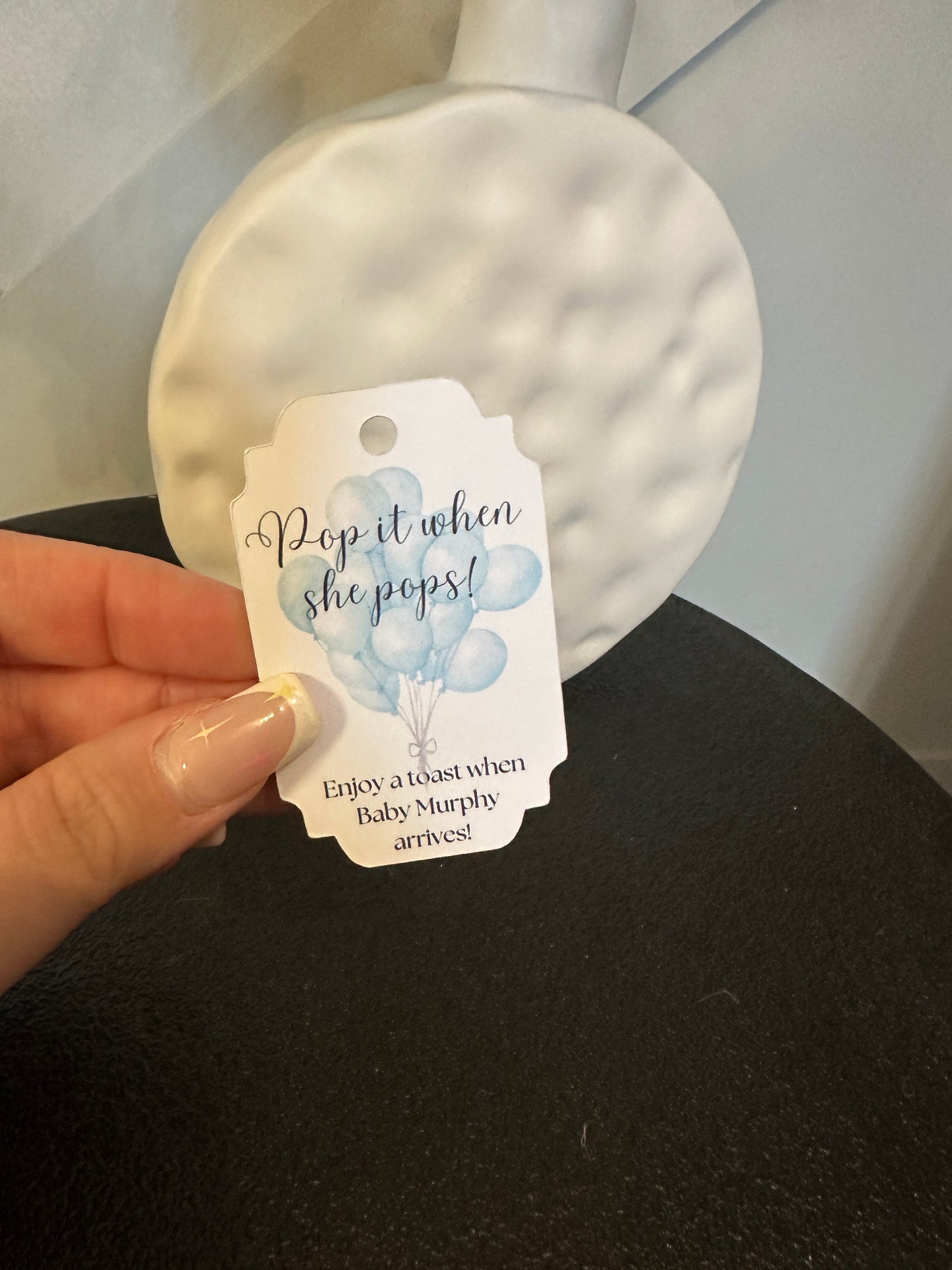 Blue Balloon 'Pop it When She Pops' Customisable Bottle & Gift Tags (x10)