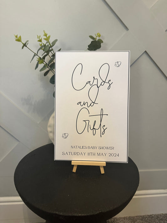 Black and White Cards and Gifts Sign- A4