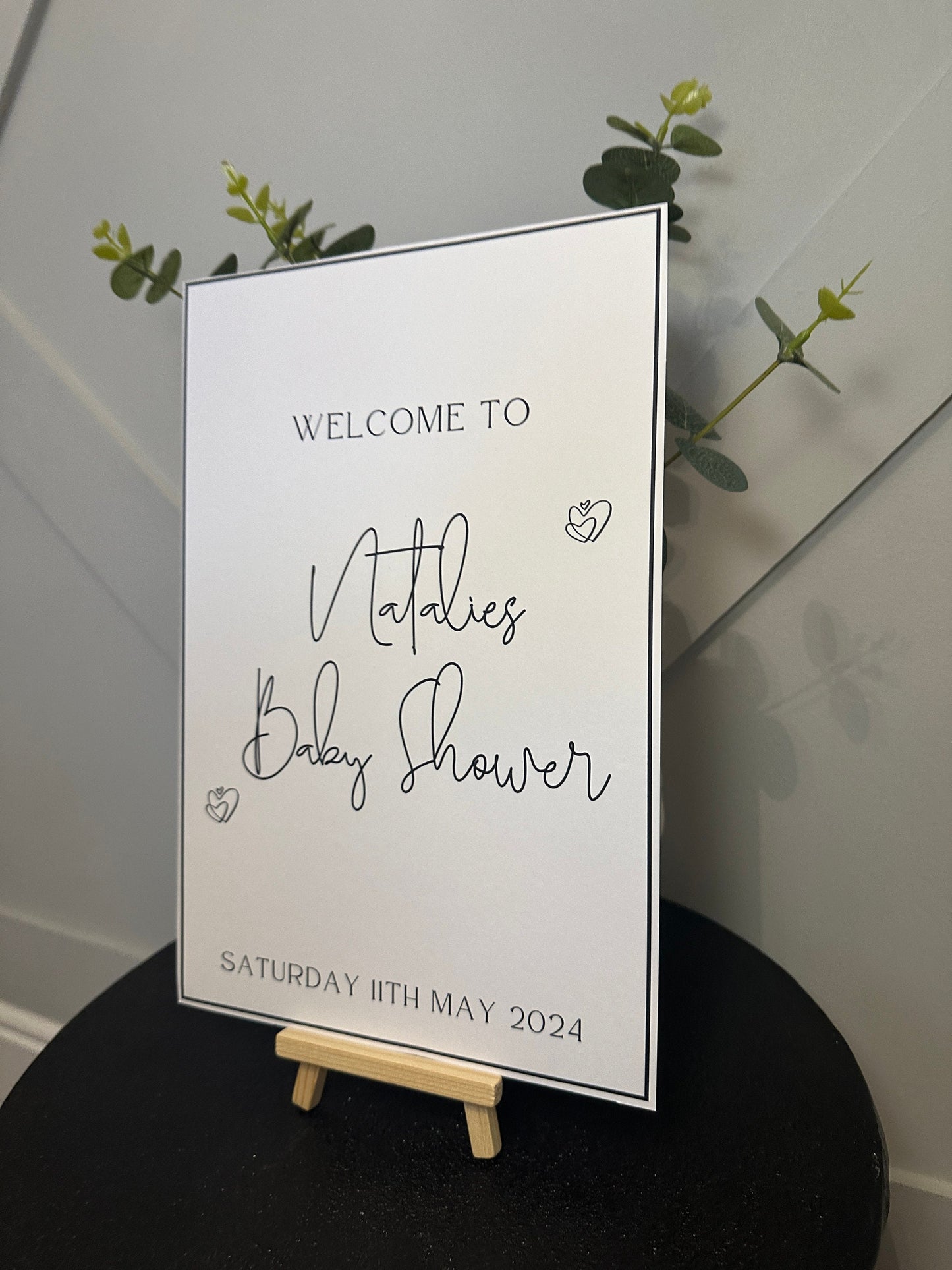 Personalised Black and White A4 Welcome Sign.