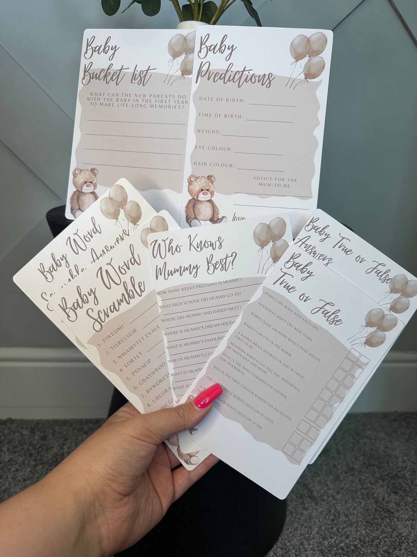 Teddy Bear Baby Shower Bundle: Includes 3 games, Prediction and Advice For Mum Cards and Baby Bucket List Cards