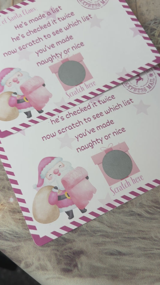 Pink Naughty or Nice Scratch Cards- Set of 2.